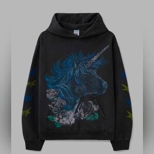 SUPER RARE HTF Basketcase Unicorn 🦄 Stars 🌟 Graphic Hoodie MED Thick Warm EUC
